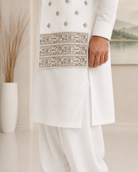 White Kameez Shalwar with Waist Coat
