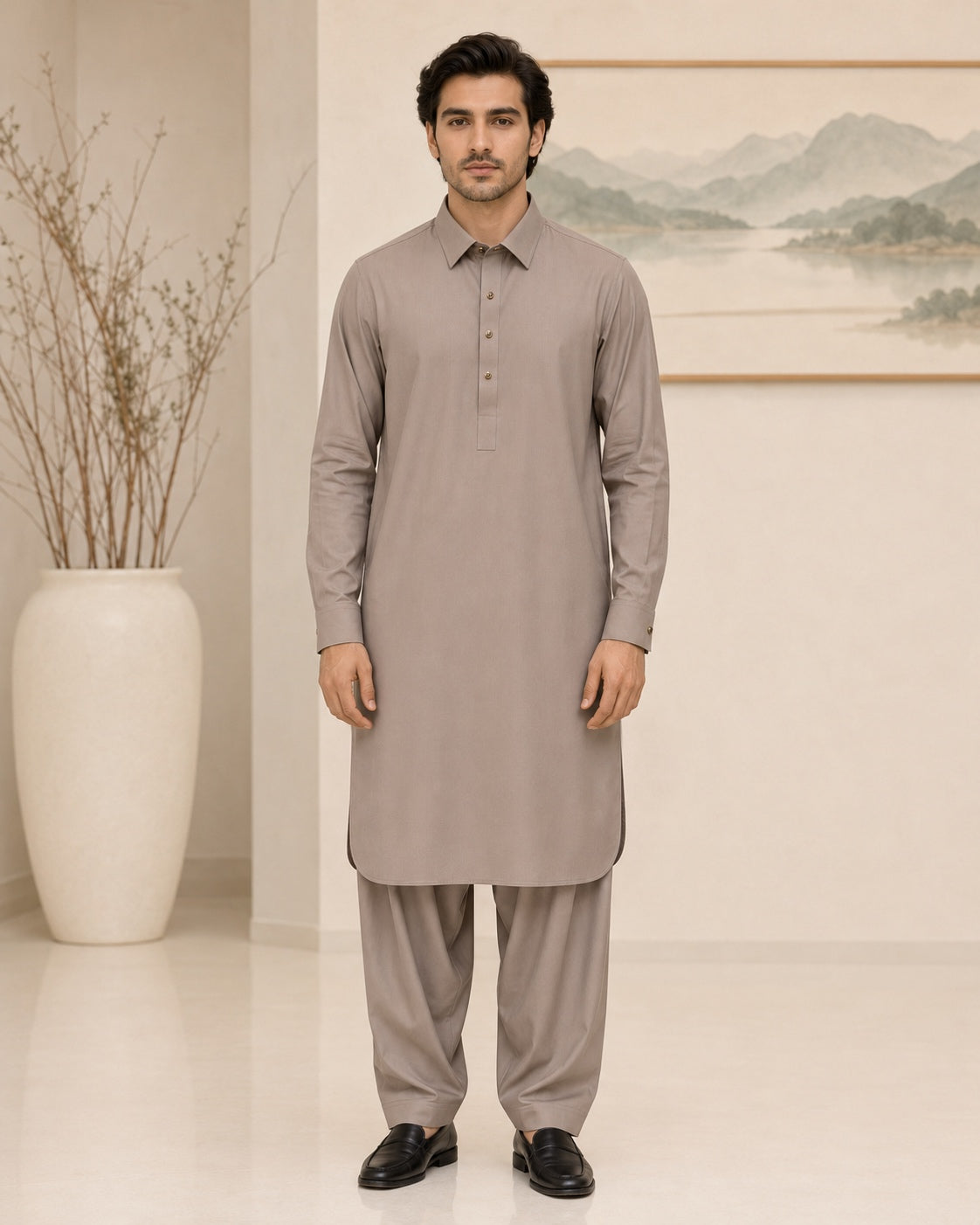 Dusty Beige Wash and Wear Kameez Shalwar