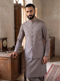 Light Grey Kameez Shalwar with Waist Coat