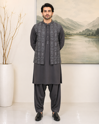 Mauve Kameez Shalwar with Waist Coat