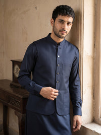 Deep Navy Blue Kameez Shalwar with Waist Coat