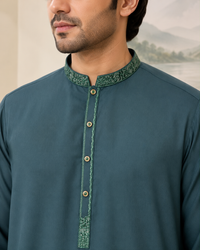 Deep Teal Wash and Wear Kameez Shalwar