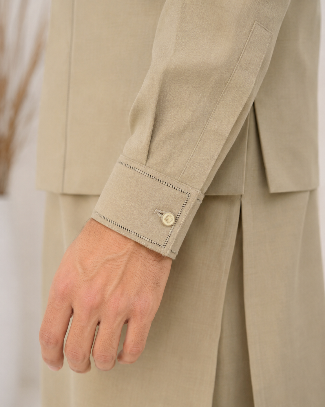 Beige Kameez Shalwar with Waist Coat