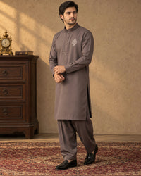 Chocolate Brown Wash and Wear Kameez Shalwar