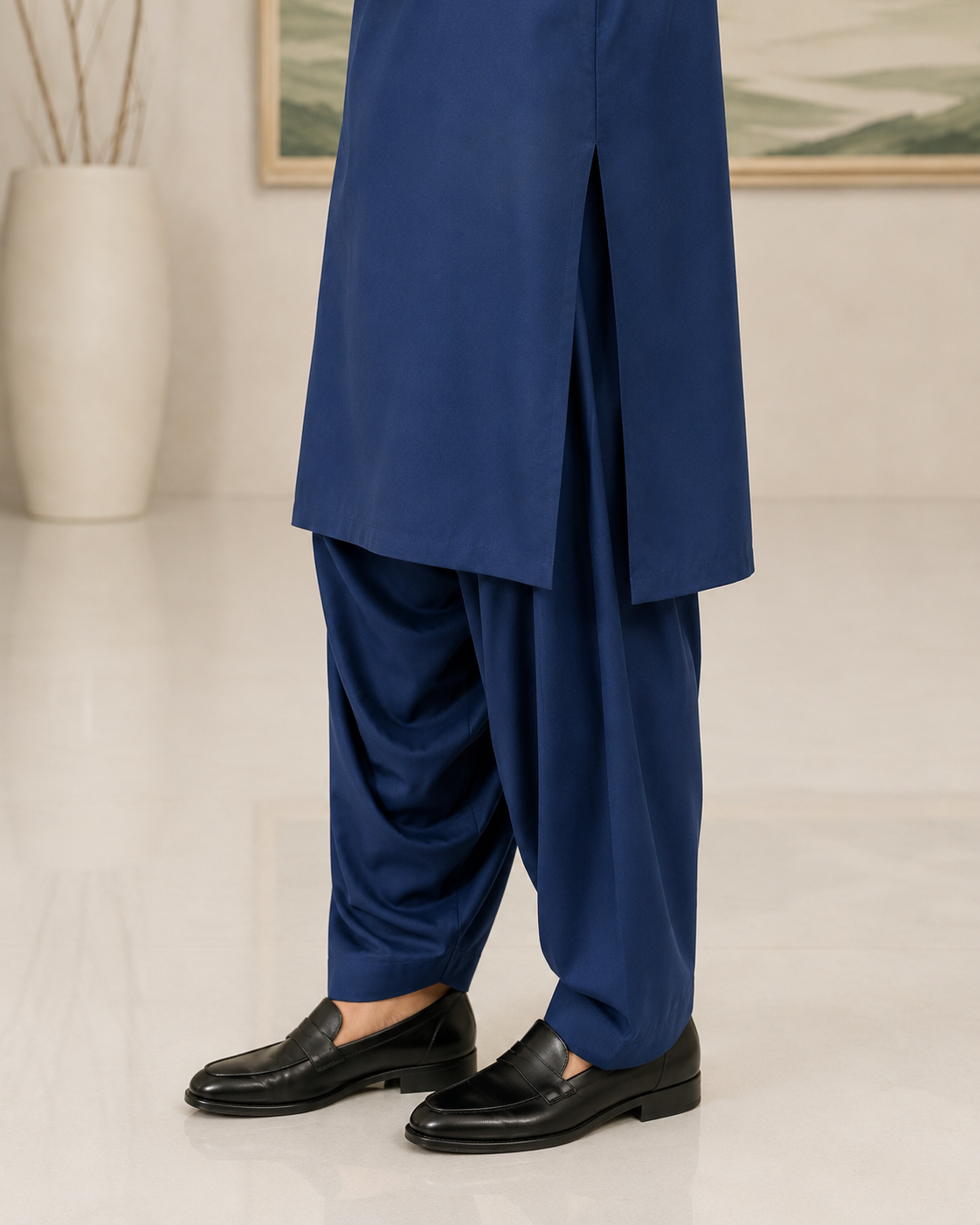 Navy Blue Plain Wash and Wear Kameez Shalwar