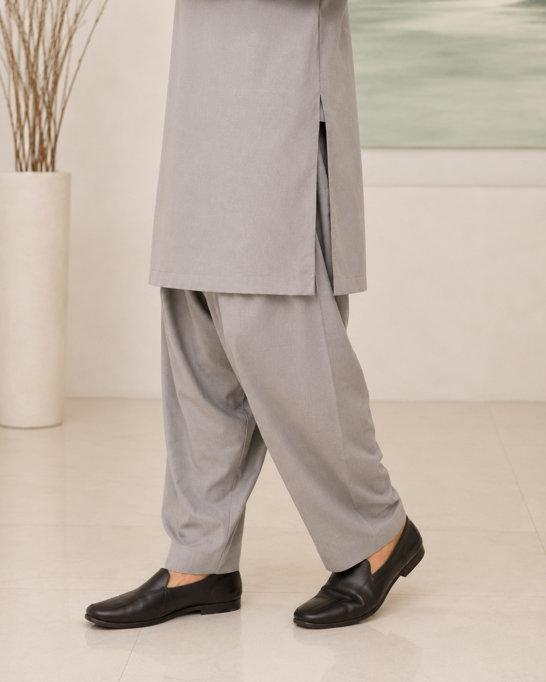 Grey Wash and Wear Kameez Shalwar