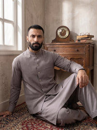 Light Grey Kameez Shalwar with Waist Coat