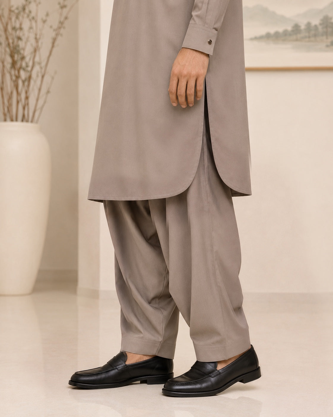 Dusty Beige Wash and Wear Kameez Shalwar