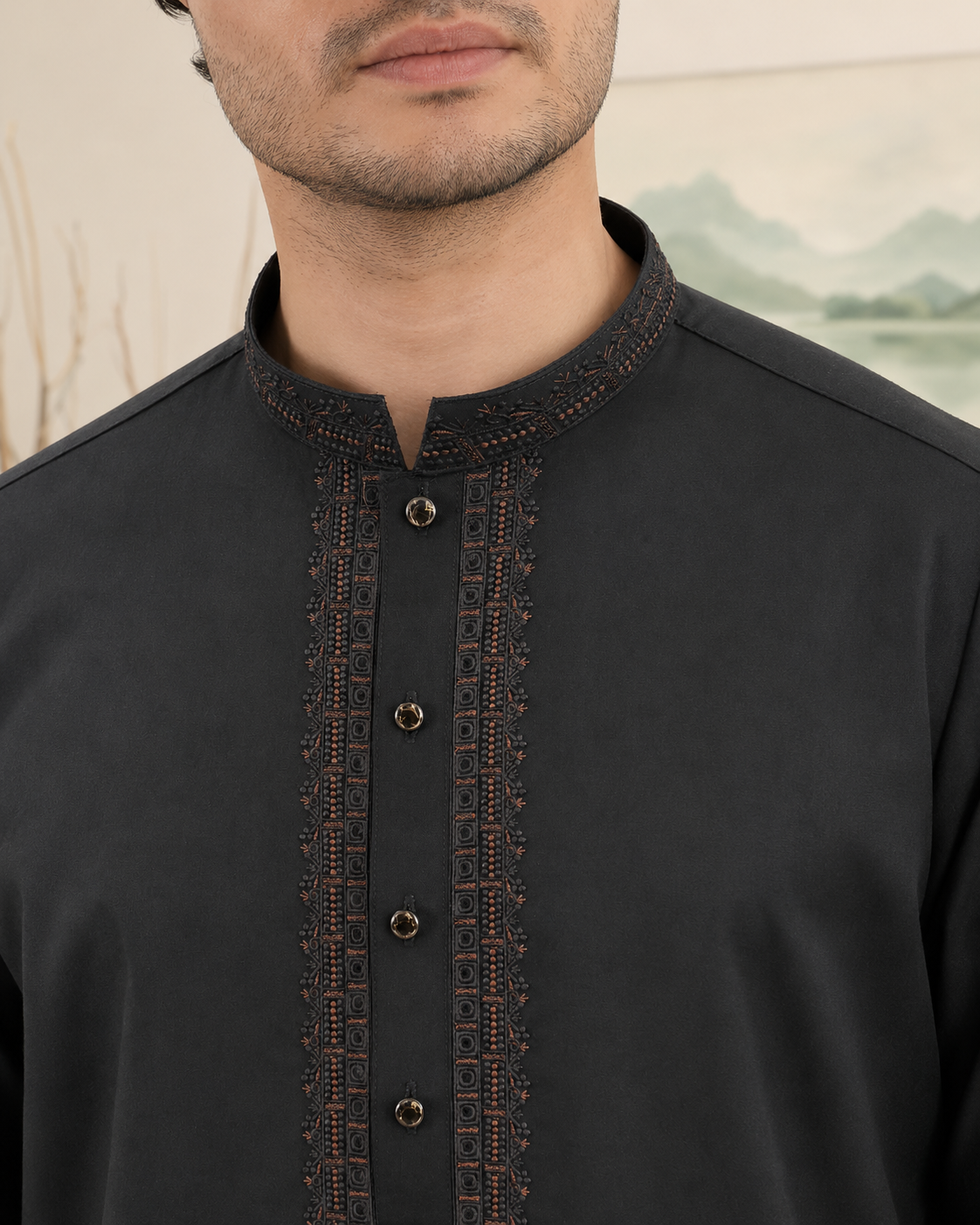 Black Wash and Wear Kameez Shalwar