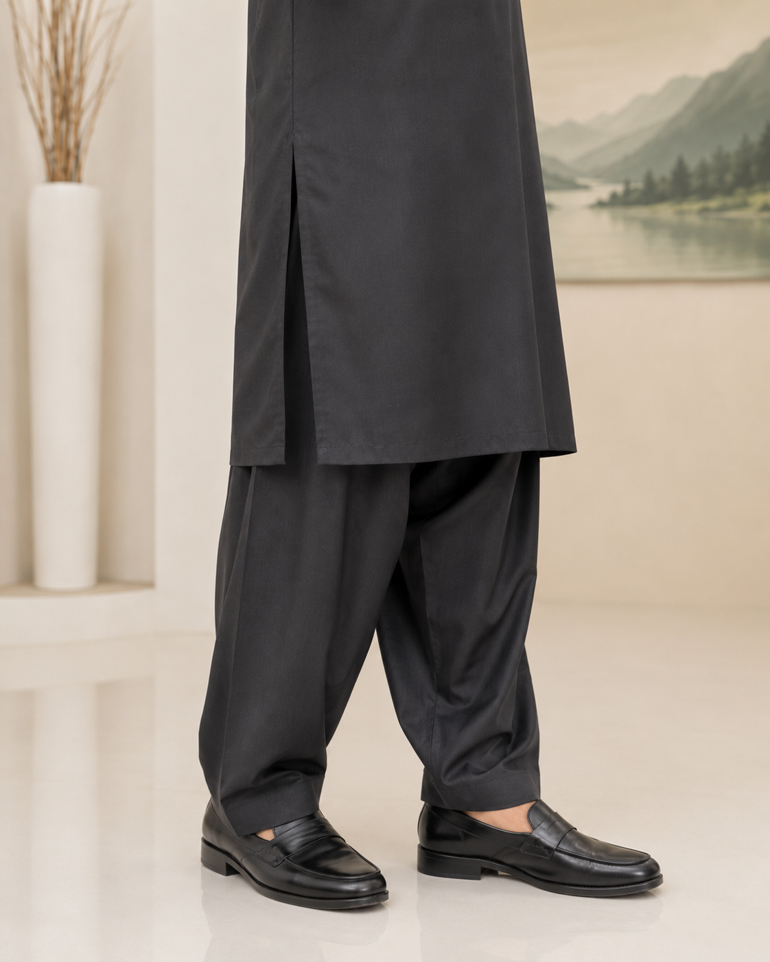 Black Wash and Wear Kameez Shalwar