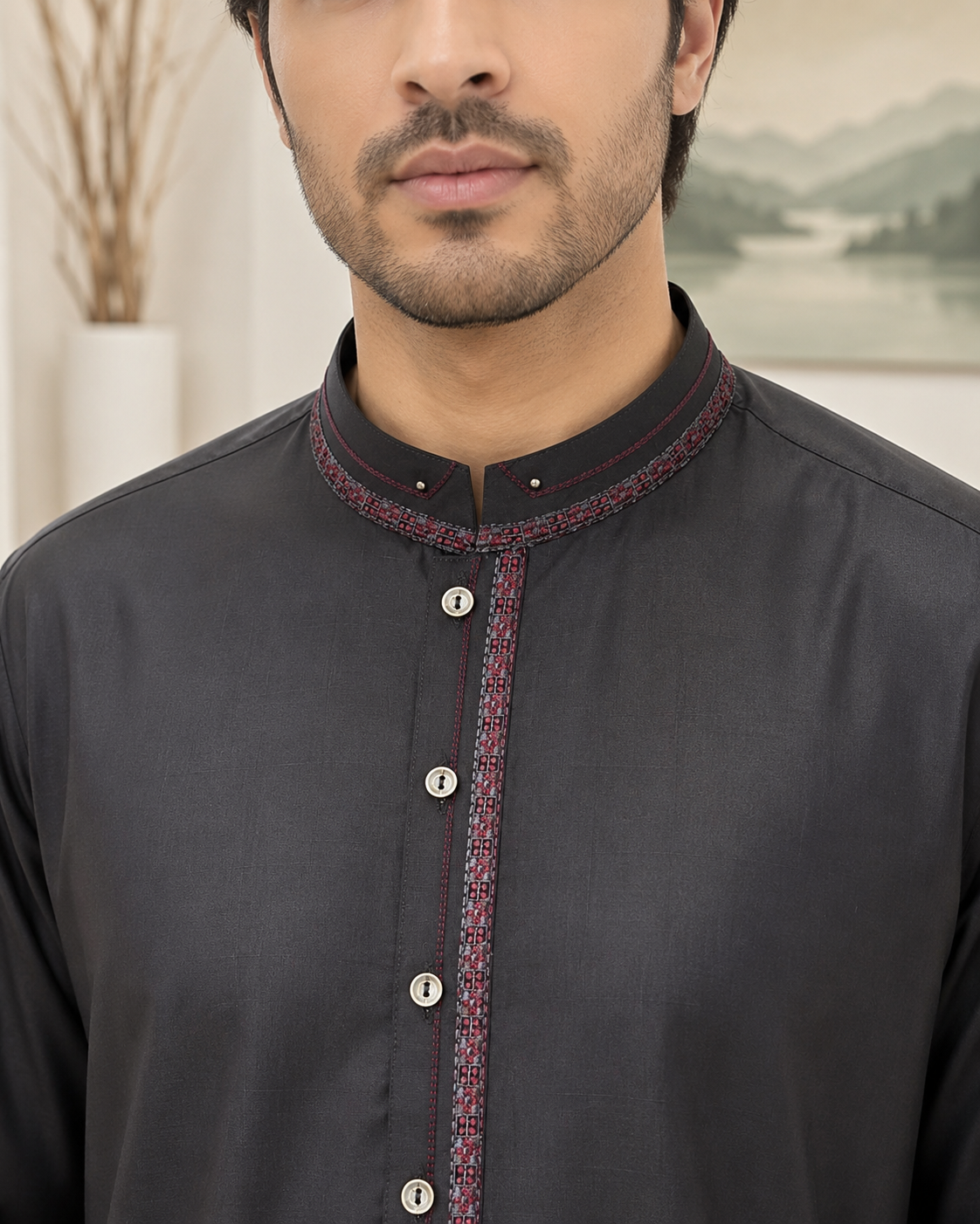 Black Wash and Wear Kameez Shalwar