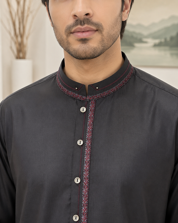 Black Wash and Wear Kameez Shalwar