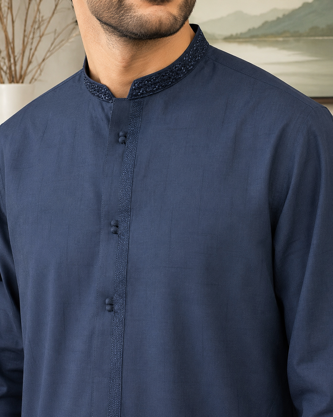 Navy Blue Wash and Wear Kameez Shalwar