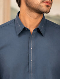 Steel Blue Wash and Wear Kameez Shalwar