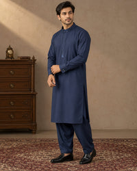 Navy Blue Wash and Wear Kameez Shalwar