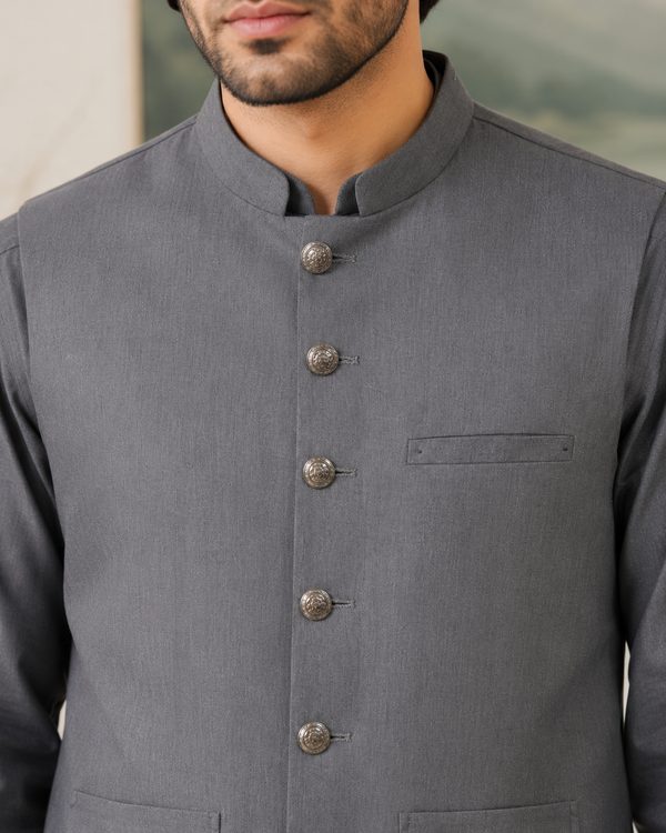 Grey Kameez Shalwar with Waist Coat