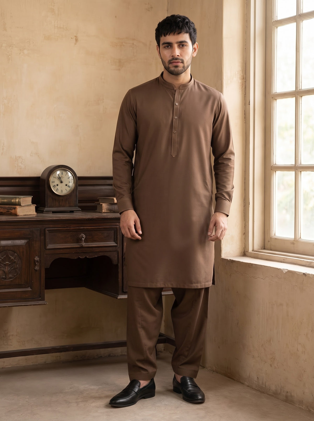 Chocolate Brown Wash and Wear Kameez Shalwar