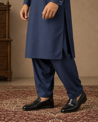 Navy Blue Wash and Wear Kameez Shalwar