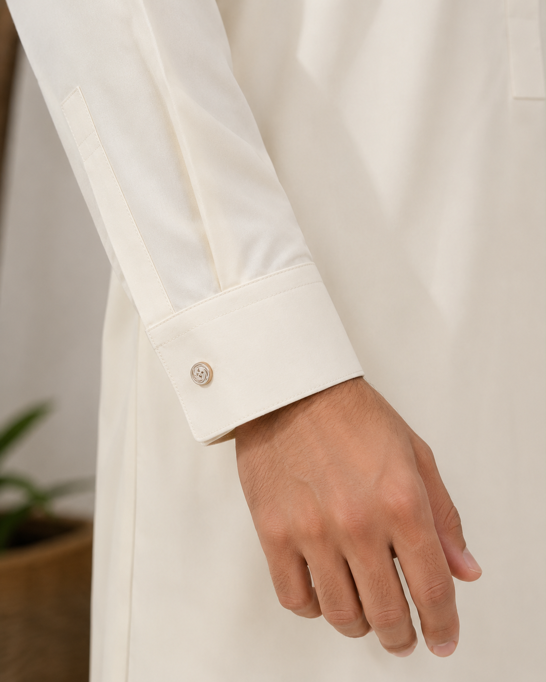 Cream Plain Wash and Wear Kameez Shalwar