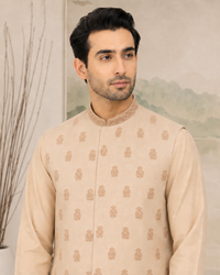 Beige Kameez Shalwar with Waist Coat