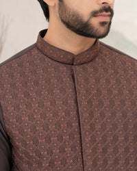 Rust Kameez Shalwar with Waist Coat