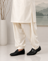 Cream Plain Wash and Wear Kameez Shalwar