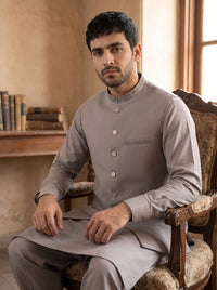 Sandstone Grey Kameez Shalwar with Waist Coat