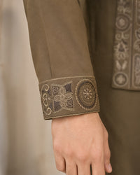 Olive Brown Kameez Shalwar with Waist Coat