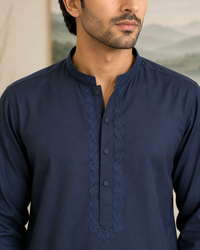 Navy Blue Wash and Wear Kameez Shalwar