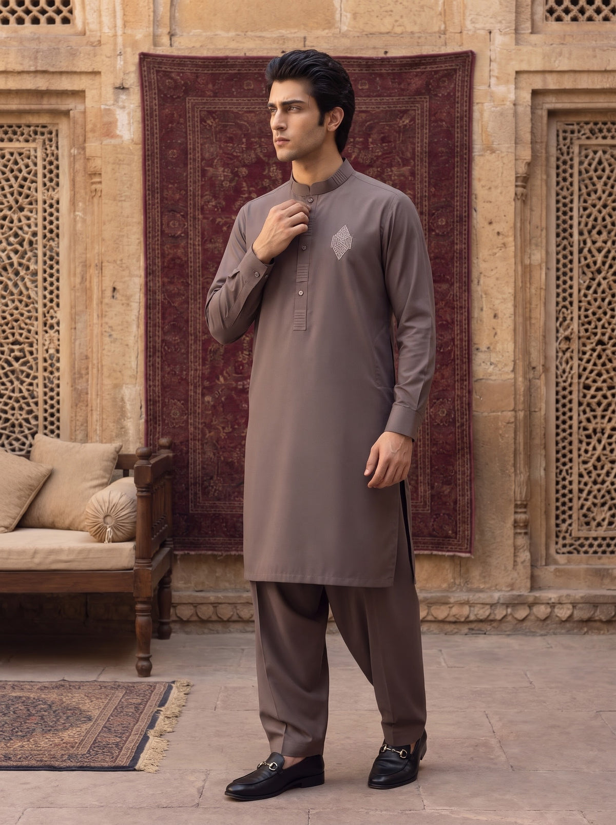 Chocolate Brown Wash and Wear Kameez Shalwar