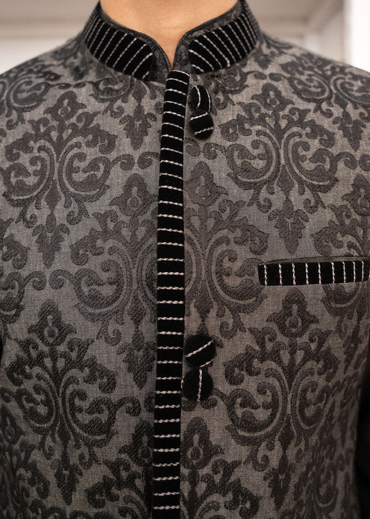 Black Kameez Shalwar with Embroidered Waist Coat