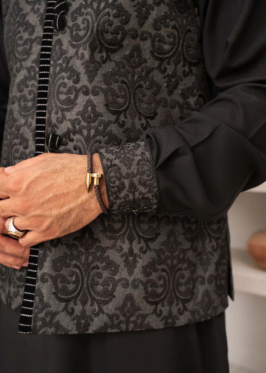 Black Kameez Shalwar with Embroidered Waist Coat