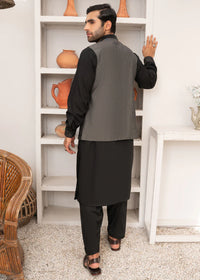Black Kameez Shalwar with Embroidered Waist Coat