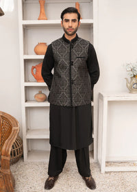 Black Kameez Shalwar with Embroidered Waist Coat