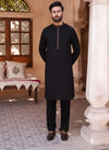 Black Blended Wash and Wear Kurta Pajama