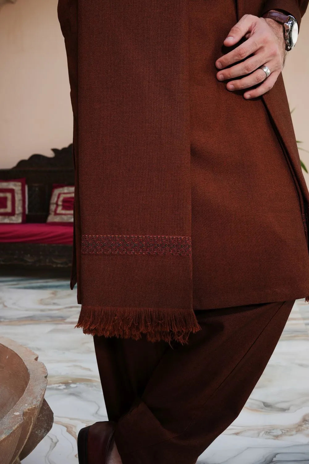 Rust Woolen Shawl Suit