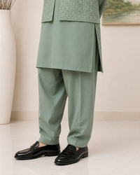 Mint Green Kameez Shalwar with Waist Coat for Boys