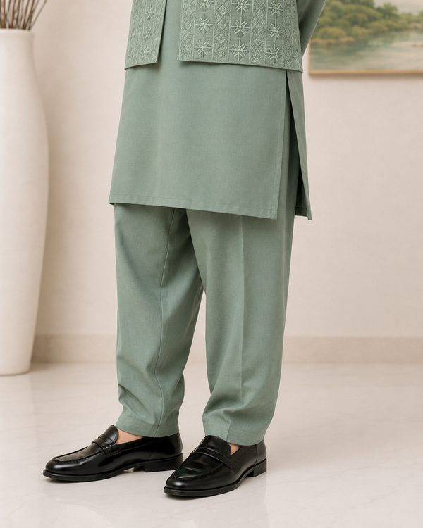 Mint Green Kameez Shalwar with Waist Coat for Boys