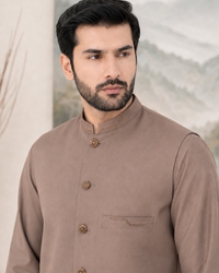 Light Brown Kameez Shalwar with Waist Coat