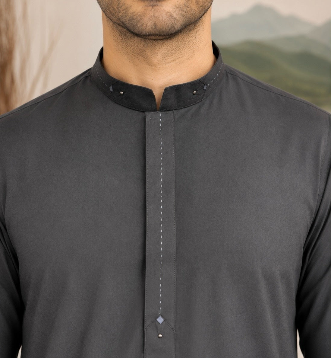 Charcoal Grey Wash and Wear Kameez Shalwar