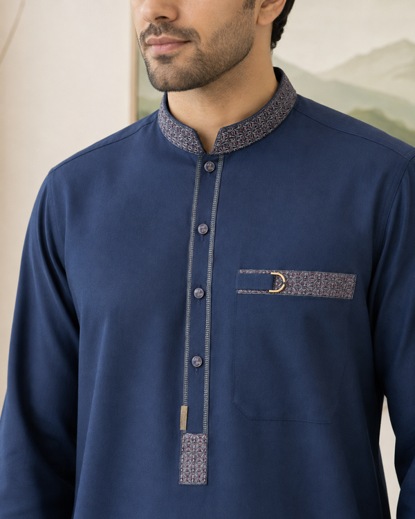 Navy Blue Wash and Wear Kameez Shalwar