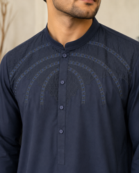 Navy Blue Wash and Wear Kameez Shalwar