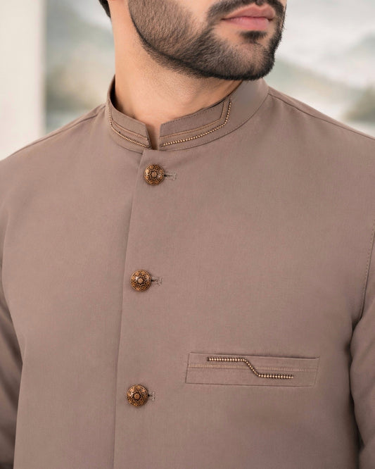 Light Brown Kameez Shalwar with Waist Coat