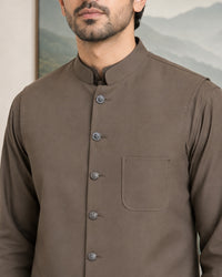 Walnut Brown Kameez Shalwar with Waist Coat