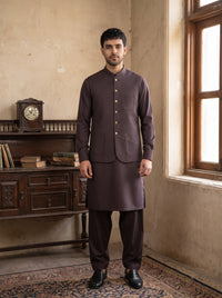 Mauve Kameez Shalwar with Waist Coat