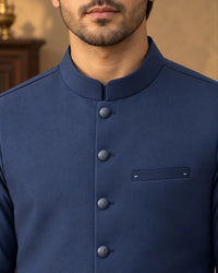 Navy Blue Kameez Shalwar with Waist Coat