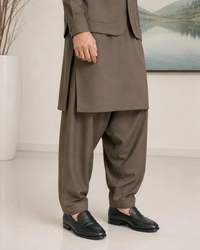 Walnut Brown Kameez Shalwar with Waist Coat