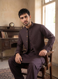 Mauve Kameez Shalwar with Waist Coat