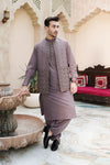 Brown Kameez Shalwar with Embroidered Waist Coat
