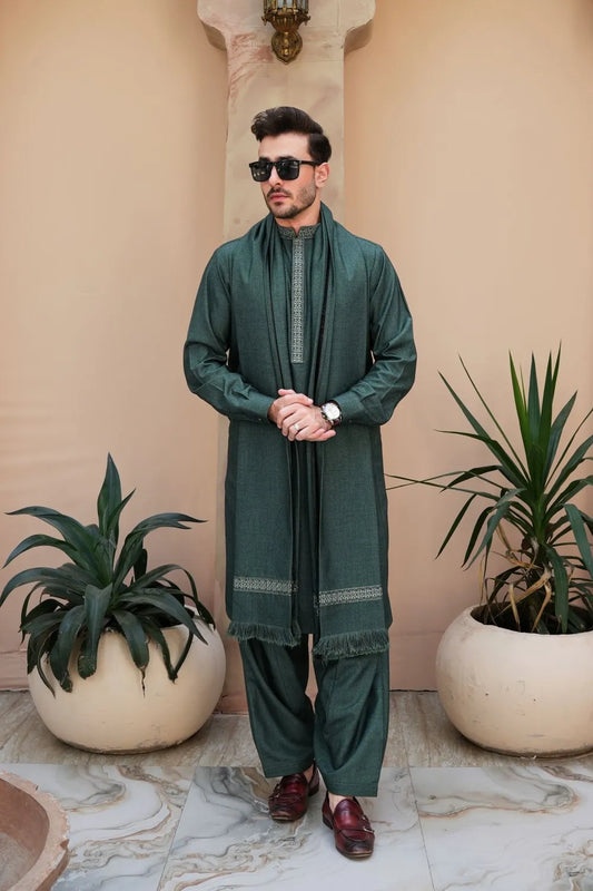 Green Woolen Shawl Suit